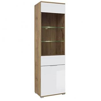 Vitrina 2 puertas estratificada blanca y madera natural