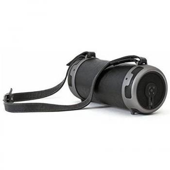 Omega OG090 - Altavoz con Bluetooth y microSD y Carcasa de Aluminio Ultra Resistente Cubierta con Cuero, Lector microSD, Radio FM, Bateria Li-Ion 1800 mah, Color Negro