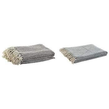 Manta DKD Home Decor de Algodón Azul y Gris 130 x 170 cm (2 Unidades)