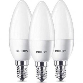 Philips 8718696761281 Pack de 3 bombillas LED Vela E14, 5.5 W, Blanco