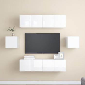 Set de muebles de salón TV 6 piezas madera ingeniería blanco brillo 60 x 30 x 30 cm
