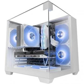 Caja PC Compacta MicroATX Mars Gaming Mc-VisionM, Triple Cristal Templado, Doble Cámara, Soporte Refrigeración Líquida hasta 240mm, Color Blanco