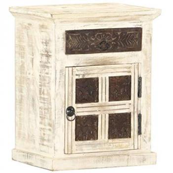 Solid Mango Wood White Bedside Cabinet 40x30x50 cm