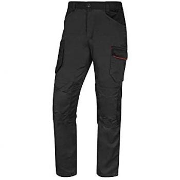 Pantalón de trabajo Deltaplus con cintura elástica, 7 bolsillos, color gris-rojo, talla L