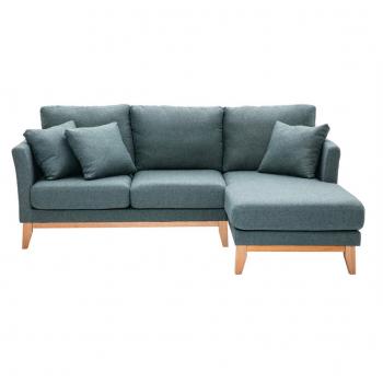 Sofá chaise longue nórdico 4 plazas verde grisáceo con madera clara modelo Oslo