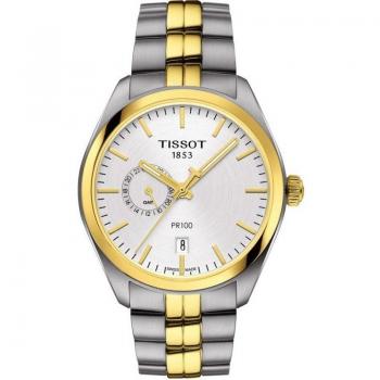 Tissot® Men's PR100 Dual Time Dial Stainless Steel Watch
