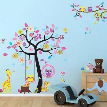 3 en 1 pared adhesivo Habitación de los Niños Pared Animales Zoo Árbol Pegatinas beby XXXL