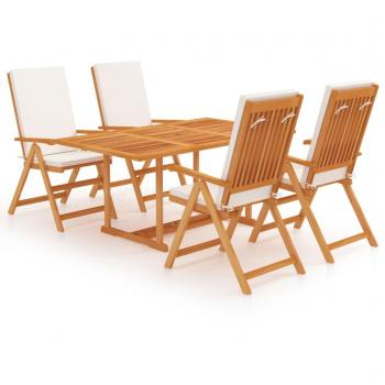 5-Piece Solid Teak Garden Dining Set with Cushions