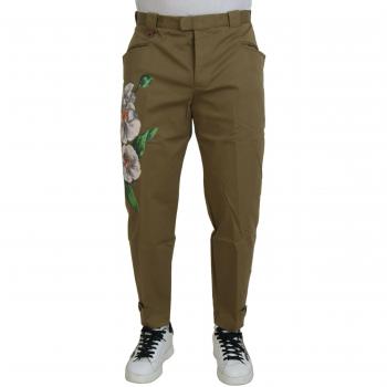 Dolce & Gabbana Beige Cotton Stretch Floral Chinos Pants - IT52 | XL