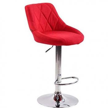 Taburete de Bar Lazio Tapizado en Tela Rojo, Altura Regulable y Giratorio con Base Cromada