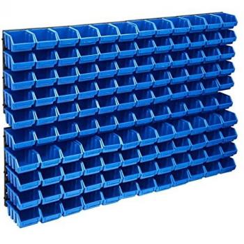 Kit de Contenedores 128 Piezas con Paneles de Pared Azul y Negro