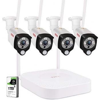 Sistema de cámara de Seguridad inalámbrica 1080P, Tonton 4CH Full HD 1080P Red WiFi NVR con Disco Duro de 1TB y 4PCS 2.0MP 1080P