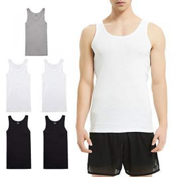 Farchat Hombres Camiseta Tirantes Hombre 5 Piezas De Algodón Cómodo Múltiples Colores Y Tamaños Negro Blanco Gris L