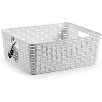 PLASTIC FORTE Rattan Cesta, Blanco, 36 x 28 x 13,5