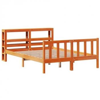 Estructura de cama con cabecero de cera redonda marrón 150x200 cm en pino macizo
