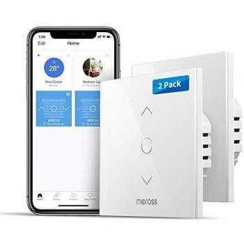 Interruptor de Cortina Inteligente, Wi-Fi Interruptor de Persiana Enrollable. Compatible con Alexa, Google Assistant y SmartThings. 2,4Ghz. meross, Paquete de 2.