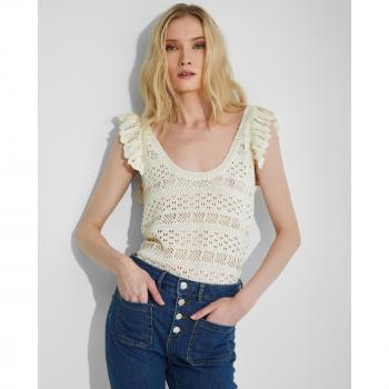 NAËLLE - Top de mujer croché de tirantes con volantes y cuello redondo
