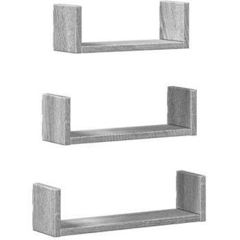 Estante de Pared Flotante de 3 Unidades en Madera de Ingeniería Gris Sonoma