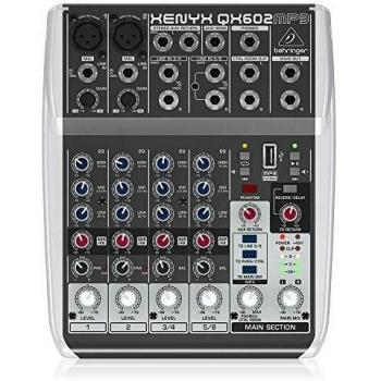 Behringer XENYX QX602MP3 Mezclador premium de 6 entradas y 2 buses con preamplificadores de micrófono XENYX, ecualizadores británicos, reproductor de MP3 y multiefectos