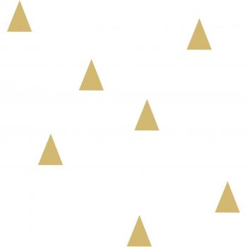 Platos Desechables de Cartón Dorados para Fiestas Ø18 cm y Papel Pintado Triángulos Gráficos Blanco y Oro Brillante 53 cm x 10,05 m
