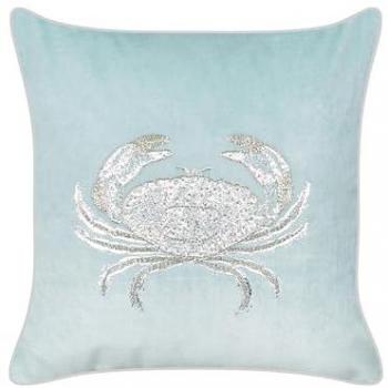 Cojín Decorativo Cuadrado de Terciopelo Azul con Motivo de Cangrejo Marino 45 x 45 cm Relleno de Poliéster Bossiella