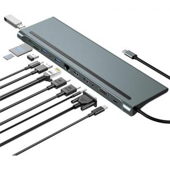 Puerto Replicador USB-C Nilox 2xHDMI + VGA + RJ45 + USB 3.0 + 2xUSB