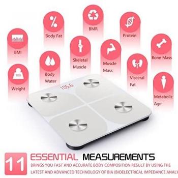 Báscula Grasa Corporal Báscula de Baño- Báscula Inteligente Bluetooth, Medición de Alta Precisión el Peso Corporal, Porcentaje de Grasa Crporal, Masa Muscular, IMC, Grasa Visceral