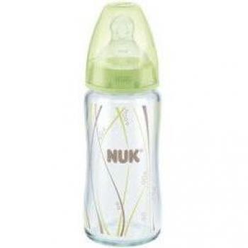 Biberón NUK First Choice+ de Vidrio, Silicona, 240 ml, para Bebés de 0-6 Meses, Unisex
