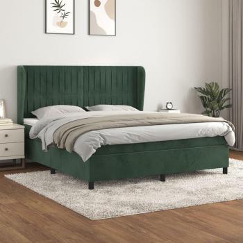 Cama box spring suave con colchón de terciopelo verde oscuro 180x200 cm
