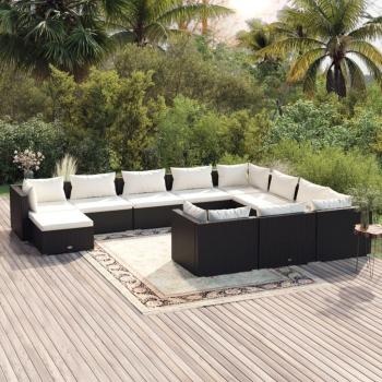 vidaXL 11-Piece Black Poly Rattan Garden Lounge Set with Cushions