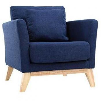 Sillón nórdico azul oscuro con patas de madera clara modelo Oslo