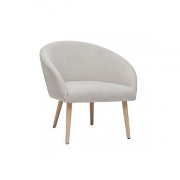 Sillón tejido efecto aterciopelado texturizado beige con patas de madera clara OLIVIA
