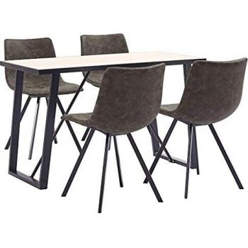 vidaXL Juego de Comedor 5 Piezas Cuero Sintético Mobiliario Decoración Interior Casa Hogar Robusto Duradero Resistente Funcional Práctico Útil Marrón