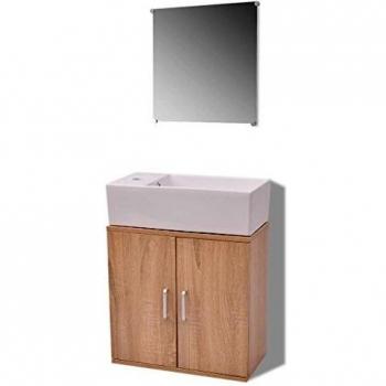 vidaXL Set Completo de Mobiliario de Baño Lavabo Pack de 3 Unidades Color Beige