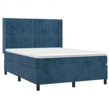 Cama Box Spring con Colchón de Terciopelo Azul Oscuro 140x190 cm