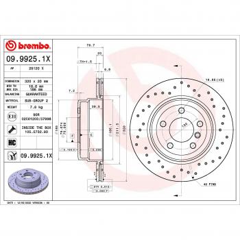 Disco de freno BREMBO 09.9925.1X con características de alta calidad, diseño optimizado para una mejor disipación del calor, fabricado en materiales duraderos que garantizan un rendimiento superior y una larga vida útil