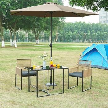 Set de Muebles de Jardín Accadia 3 Piezas Acero y Cuerda Tejida - Negro/Marrón