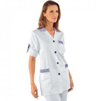 Robinson Mujer casaca con York de manga corta blanco + azul rayas weiß/blau-gestreift XXL