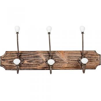 Perchero de pared Biscottini 50x10x21 cm | madera oscura | 3 ganchos de hierro