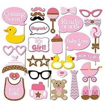 ULTNICE 29pcs bebé ducha Fotomatón apoyos para la decoración de fiesta - mascarilla gafas zapatos botella