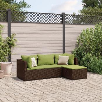4 Piece Brown Poly Rattan Garden Lounge Set with Cushions