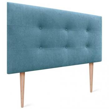 Cabecero Acolchado Capitone Tapizado en Tela Acualine y Polipiel Turquesa, Grosor 8cm, 95x115cm con Patas para Cama Matrimonio e Individual