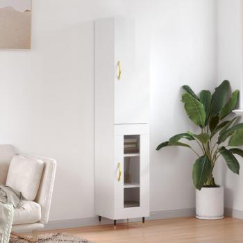 Aparador alto de madera multicapa blanca pulida, 34,5x34x180 cm