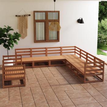 Conjunto de Jardín 9 Piezas Ámbar Marrón Madera Maciza de Pino