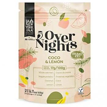 Copos de avena con coco y limón (overnight) 400 g - La Newyorkina - Gachas de Avena Finos, Oatmeal para Batidos, Porridge Vegano para Desayuno, contiene proteínas