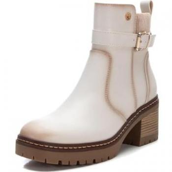 Botines de Mujer Xti con Cierre de Cremallera y Hebilla, Color Beige, Talla 37