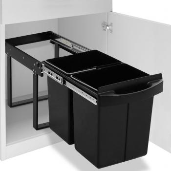 Cubo de basura de cocina extraíble reciclaje con cierre suave 48L Negro