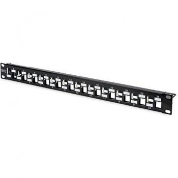 Panel de Parcheo Modulares DIGITUS DN-91412 - 24 Puertos Cat.6a, 1U, Blindado, Negro, Escalonado para Módulos Keystone