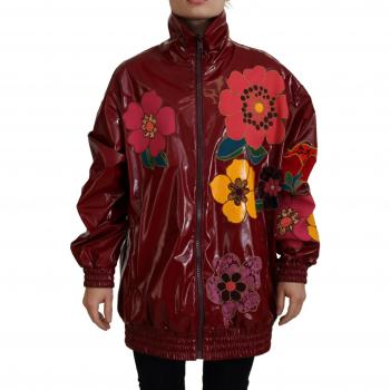 Dolce & Gabbana Maroon Floral Full Zip Polyester Women Jacket