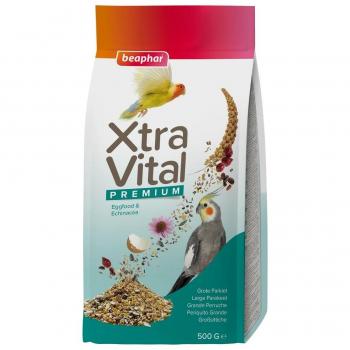 Beaphar XtraVital Mixtura para Periquitos Grandes 500 gr - Mezcla nutritiva enriquecida con vitaminas y minerales, formulada específicamente para periquitos grandes, promueve una dieta equilibrada y saludable